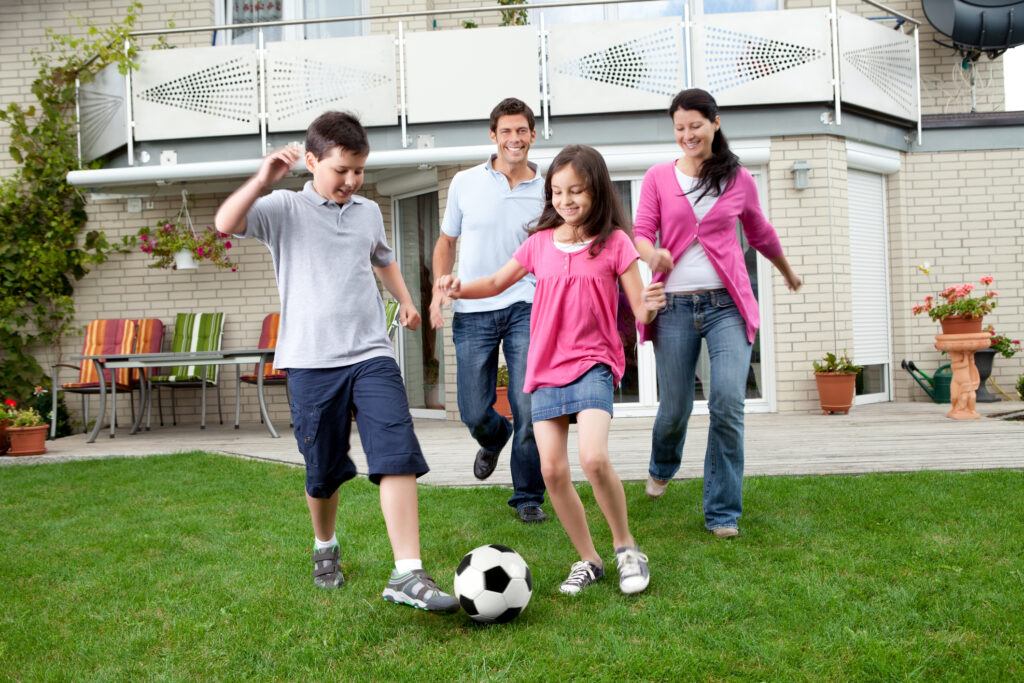 family bonding on backyard