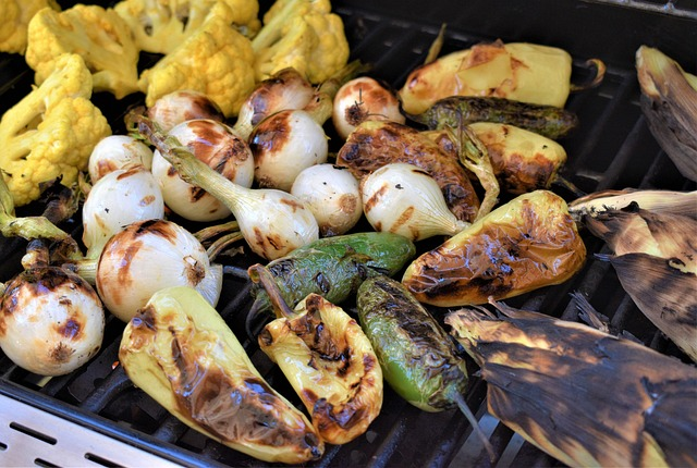 grilled vegetables, barbeque, onion