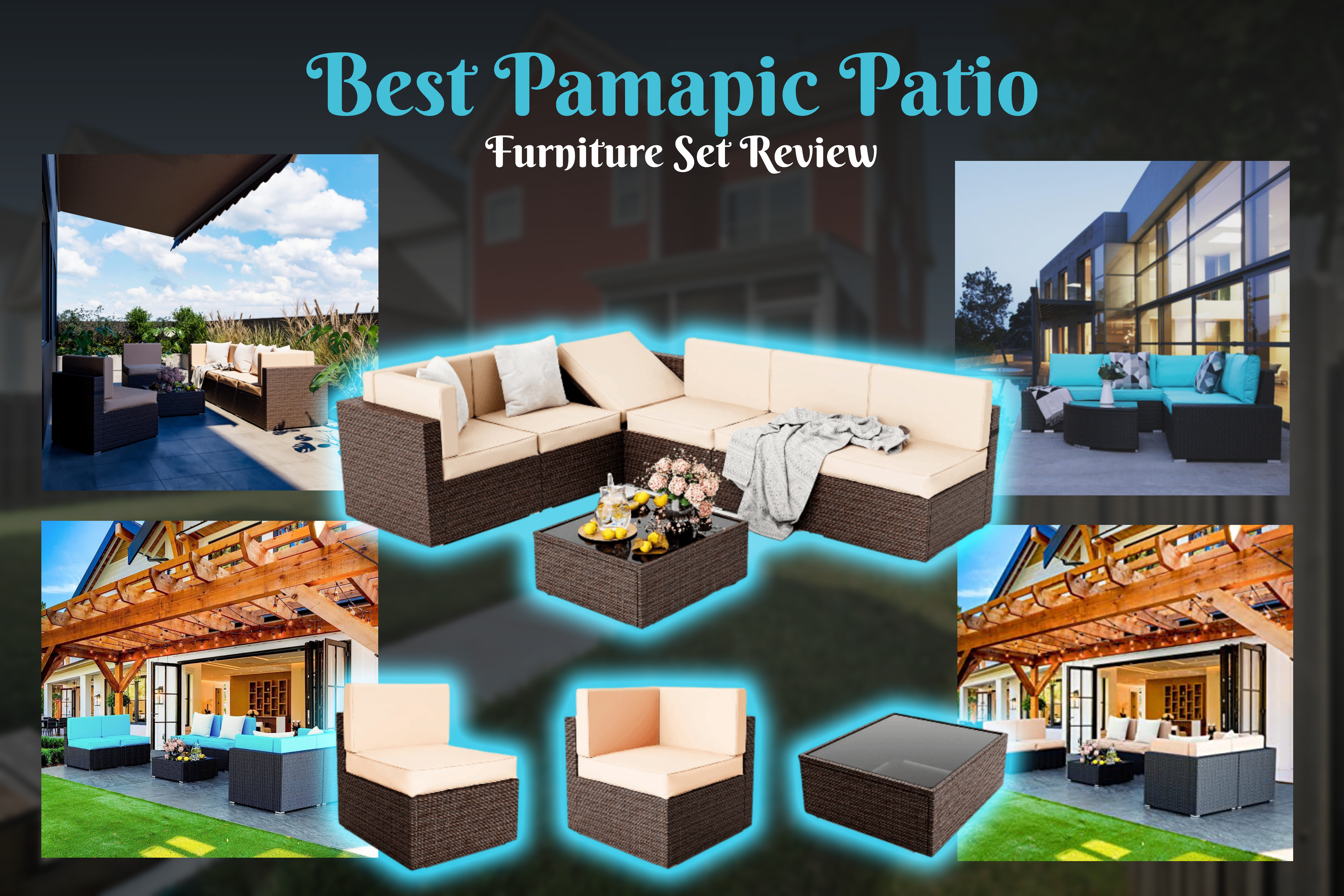 Pamapic Patio Furniture Set, 7 Pieces Modular Outdoor Sectional, Wicker Patio Sectional Sofa Conversation Set, Rattan Sofa with Coffee Table and Washable Cushions Covers, Brown Rattan(Beige Cushions)